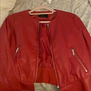 Red faux leather jacket